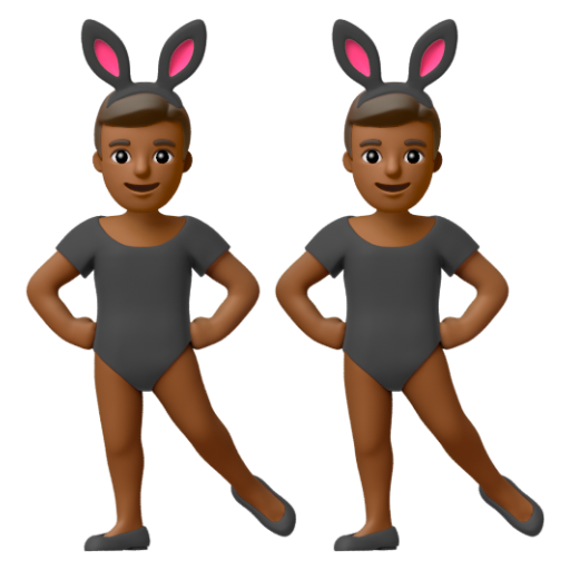 Emoji Những người đàn ông đeo tai thỏ: màu da tối trung bình 👯🏾‍♂ dạng 3D