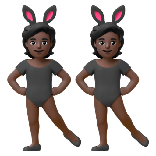 Emoji Những người đeo tai thỏ: màu da tối 👯🏿 dạng 3D