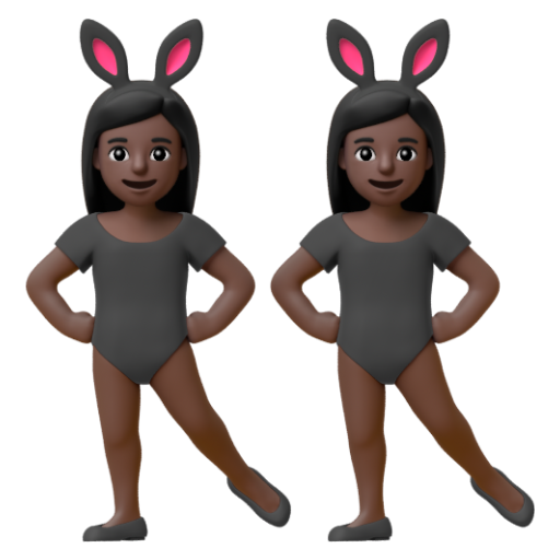 Emoji Những người phụ nữ đeo tai thỏ: màu da tối 👯🏿‍♀ dạng 3D