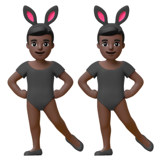 Emoji Những người đàn ông đeo tai thỏ: màu da tối 👯🏿‍♂ dạng 3D