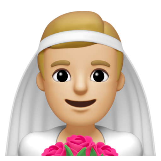 Emoji Người đàn ông đội khăn voan: màu da sáng trung bình 👰🏼‍♂ dạng 3D