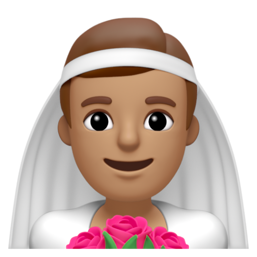 Emoji Người đàn ông đội khăn voan: màu da trung bình 👰🏽‍♂ dạng 3D