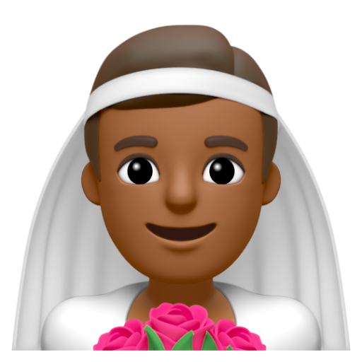 Emoji Người đàn ông đội khăn voan: màu da tối trung bình 👰🏾‍♂ dạng 3D