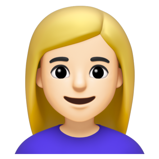 Emoji Người phụ nữ tóc vàng hoe: màu da sáng 👱🏻‍♀ dạng 3D