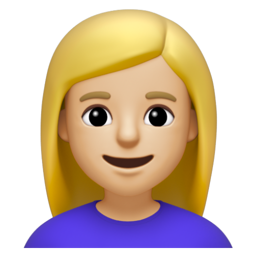 Emoji Người phụ nữ tóc vàng hoe: màu da sáng trung bình 👱🏼‍♀ dạng 3D