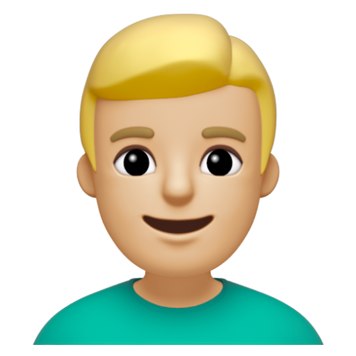 Emoji Người đàn ông tóc vàng hoe: màu da sáng trung bình 👱🏼‍♂ dạng 3D