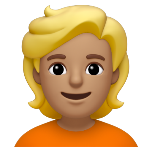 Emoji Người tóc vàng hoe: màu da trung bình 👱🏽 dạng 3D