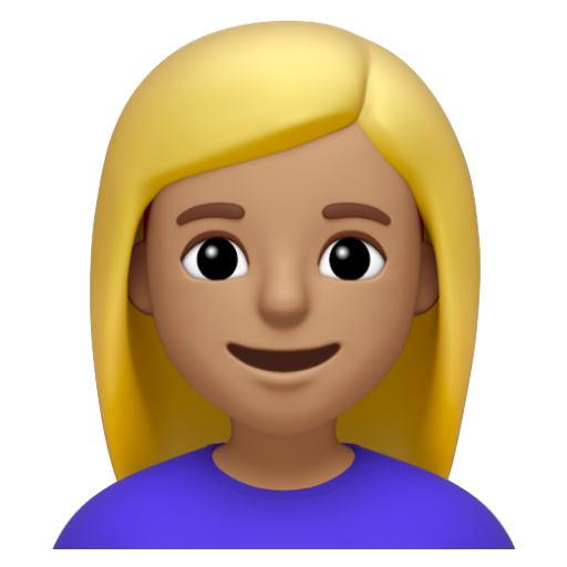 Emoji Người phụ nữ tóc vàng hoe: màu da trung bình 👱🏽‍♀ dạng 3D