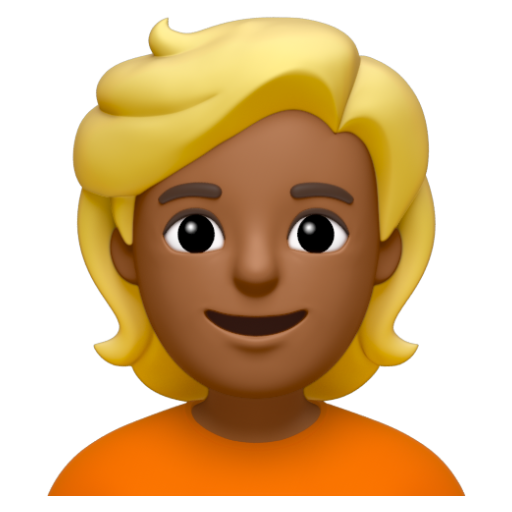Emoji Người tóc vàng hoe: màu da tối trung bình 👱🏾 dạng 3D