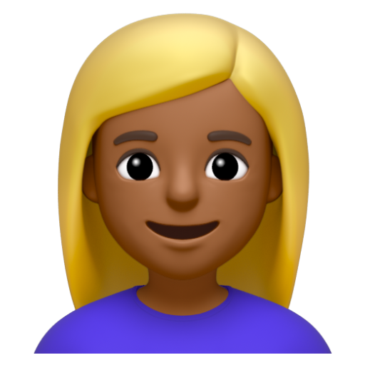 Emoji Người phụ nữ tóc vàng hoe: màu da tối trung bình 👱🏾‍♀ dạng 3D