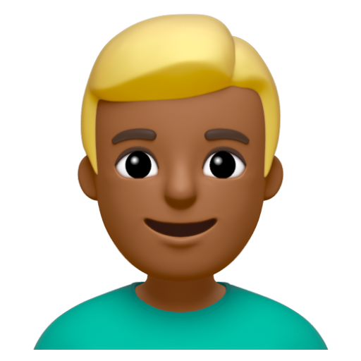 Emoji Người đàn ông tóc vàng hoe: màu da tối trung bình 👱🏾‍♂ dạng 3D
