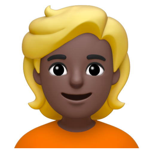 Emoji Người tóc vàng hoe: màu da tối 👱🏿 dạng 3D