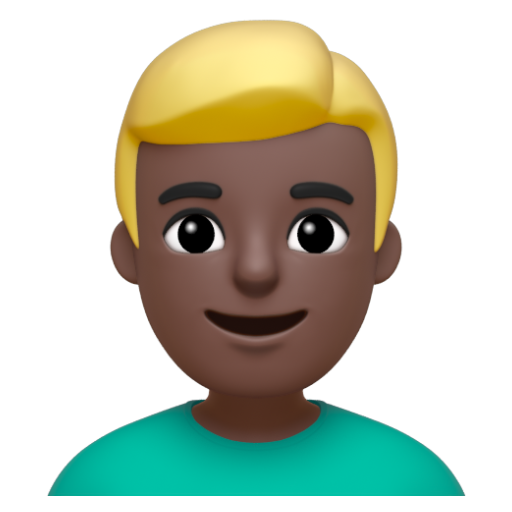 Emoji Người đàn ông tóc vàng hoe: màu da tối 👱🏿‍♂ dạng 3D