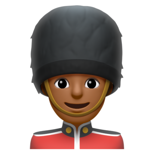 Emoji Bảo vệ nam: màu da tối trung bình 💂🏾‍♂ dạng 3D