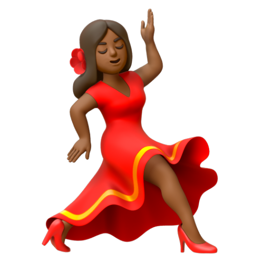 Emoji Người phụ nữ đang khiêu vũ: màu da tối trung bình 💃🏾 dạng 3D