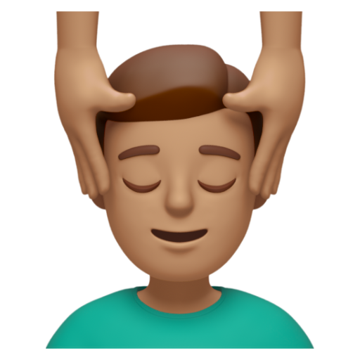Emoji Người đàn ông được xoa bóp mặt: màu da trung bình 💆🏽‍♂ dạng 3D