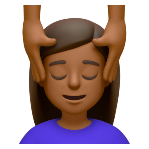 Emoji Người phụ nữ được xoa bóp mặt: màu da tối trung bình 💆🏾‍♀ dạng 3D