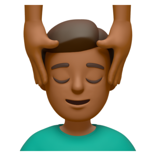 Emoji Người đàn ông được xoa bóp mặt: màu da tối trung bình 💆🏾‍♂ dạng 3D