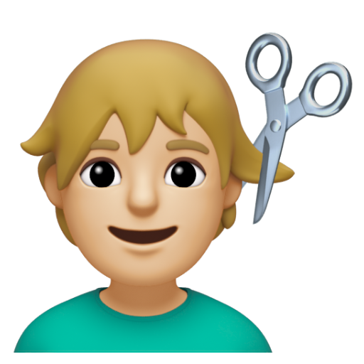 Emoji Người đàn ông được cắt tóc: màu da sáng trung bình 💇🏼‍♂ dạng 3D