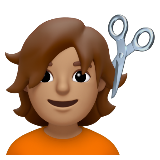 Emoji Người được cắt tóc: màu da trung bình 💇🏽 dạng 3D