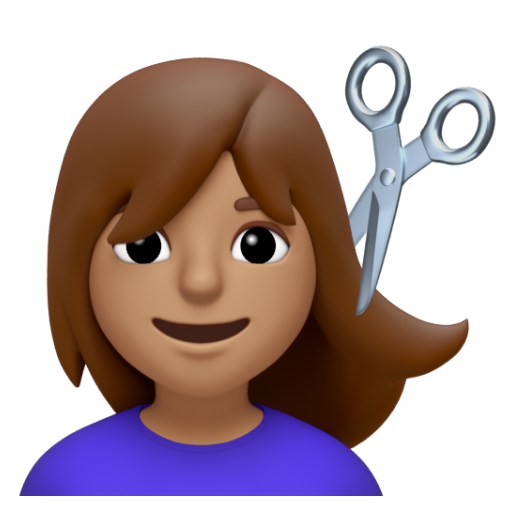 Emoji Người phụ nữ được cắt tóc: màu da trung bình 💇🏽‍♀ dạng 3D