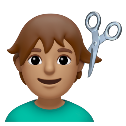 Emoji Người đàn ông được cắt tóc: màu da trung bình 💇🏽‍♂ dạng 3D