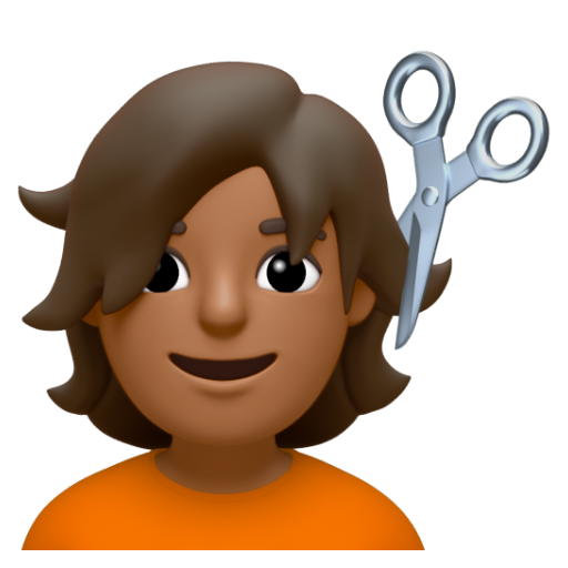 Emoji Người được cắt tóc: màu da tối trung bình 💇🏾 dạng 3D