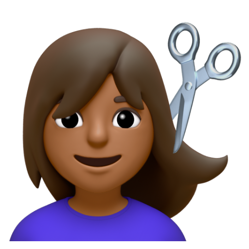 Emoji Người phụ nữ được cắt tóc: màu da tối trung bình 💇🏾‍♀ dạng 3D
