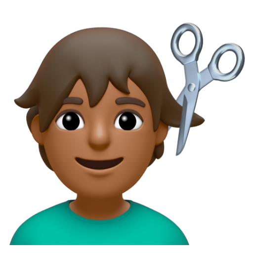Emoji Người đàn ông được cắt tóc: màu da tối trung bình 💇🏾‍♂ dạng 3D