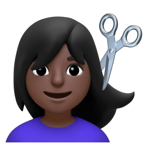 Emoji Người phụ nữ được cắt tóc: màu da tối 💇🏿‍♀ dạng 3D