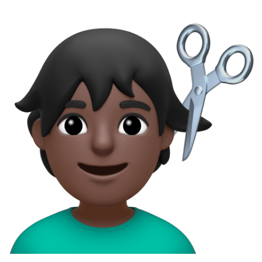 Emoji Người đàn ông được cắt tóc: màu da tối 💇🏿‍♂ dạng 3D