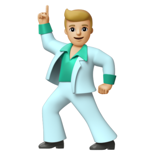 Emoji Người đàn ông đang khiêu vũ: màu da sáng trung bình 🕺🏼 dạng 3D