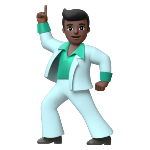 Emoji Người đàn ông đang khiêu vũ: màu da tối 🕺🏿 dạng 3D