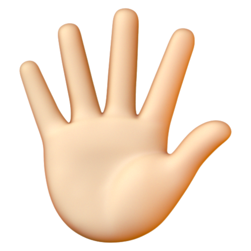 Emoji Tay xòe ngón giơ lên: màu da sáng 🖐🏻 dạng 3D