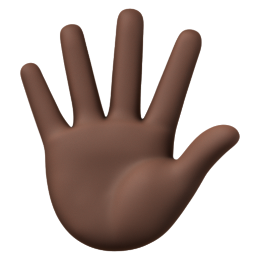 Emoji Tay xòe ngón giơ lên: màu da tối 🖐🏿 dạng 3D