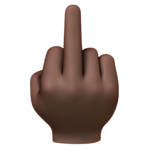 Emoji Ngón giữa: màu da tối 🖕🏿 dạng 3D