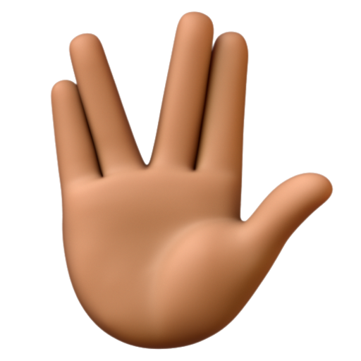 Emoji Tay thần lửa: màu da tối trung bình 🖖🏾 dạng 3D