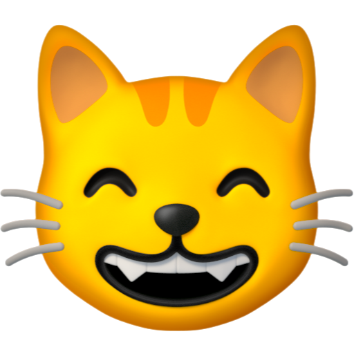 Emoji Mặt mèo cười tươi với hai mắt híp lại 😸 dạng 3D