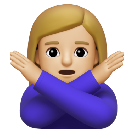Emoji Người phụ nữ ra hiệu phản đối: màu da sáng trung bình 🙅🏼‍♀ dạng 3D