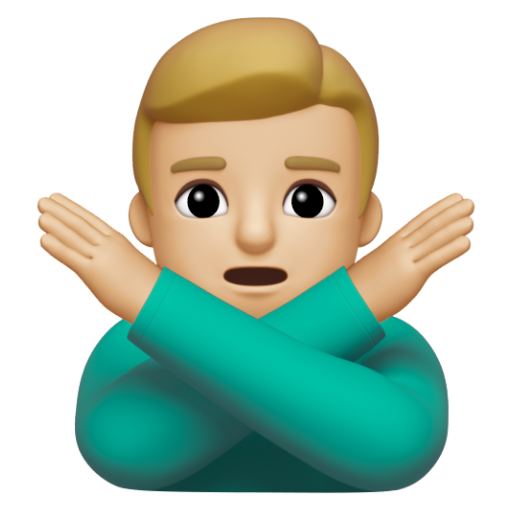 Emoji Người đàn ông ra hiệu phản đối: màu da sáng trung bình 🙅🏼‍♂ dạng 3D
