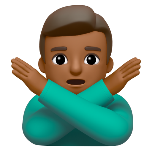Emoji Người đàn ông ra hiệu phản đối: màu da tối trung bình 🙅🏾‍♂ dạng 3D
