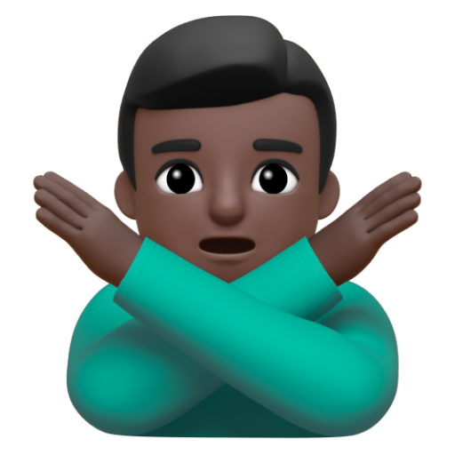 Emoji Người đàn ông ra hiệu phản đối: màu da tối 🙅🏿‍♂ dạng 3D