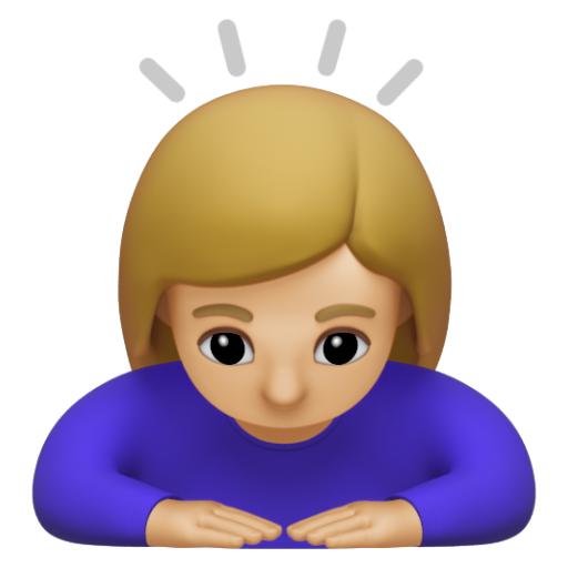 Emoji Người phụ nữ cúi đầu: màu da sáng trung bình 🙇🏼‍♀ dạng 3D