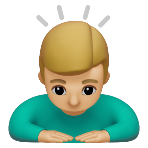 Emoji Người đàn ông cúi đầu: màu da sáng trung bình 🙇🏼‍♂ dạng 3D