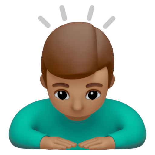 Emoji Người đàn ông cúi đầu: màu da trung bình 🙇🏽‍♂ dạng 3D