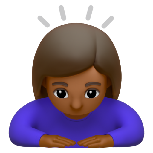 Emoji Người phụ nữ cúi đầu: màu da tối trung bình 🙇🏾‍♀ dạng 3D