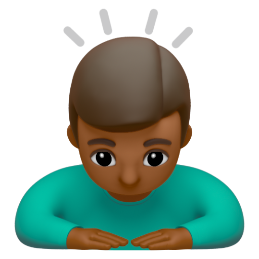 Emoji Người đàn ông cúi đầu: màu da tối trung bình 🙇🏾‍♂ dạng 3D