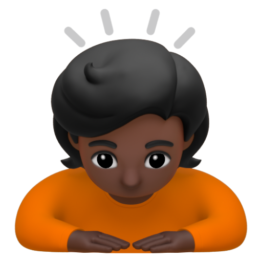 Emoji Người đang cúi đầu: màu da tối 🙇🏿 dạng 3D