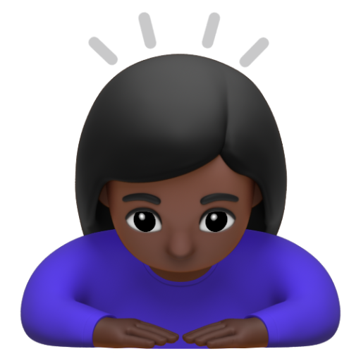 Emoji Người phụ nữ cúi đầu: màu da tối 🙇🏿‍♀ dạng 3D