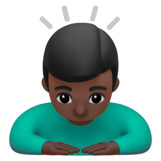 Emoji Người đàn ông cúi đầu: màu da tối 🙇🏿‍♂ dạng 3D